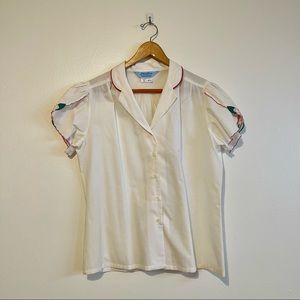 Vintage White Blouse with Flower Sleeves